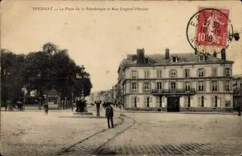 Ak Epernay Marne, Place de la Republique, Rue Eugene-Mercier