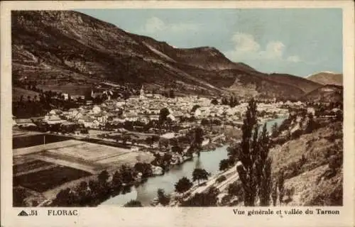 Ak Florac Lozère, vue generale, vallee du Tarnon