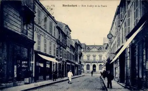 Ak Rochefort sur Mer Charente Maritime, Rue Audry und das Postamt