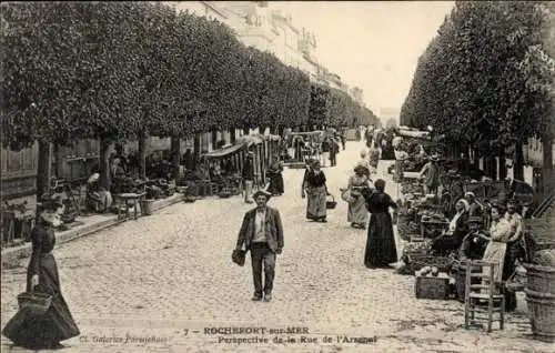 Ak Rochefort sur Mer Charente Maritime, Rue de l’Arsenal, Markt