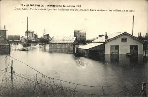 Ak Alfortville Val de Marne, überschwemmte Insel Saint Pierre