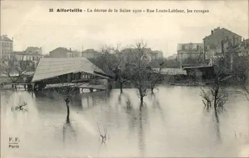Ak Alfortville Val de Marne, Crue, Seine 1910, Rue Louis Leblanc
