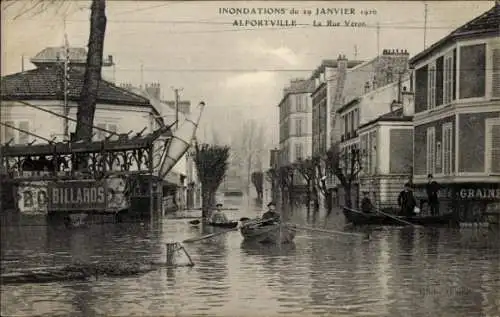 Ak Alfortville Val de Marne, Crue, Seine 1910, Rue Veron