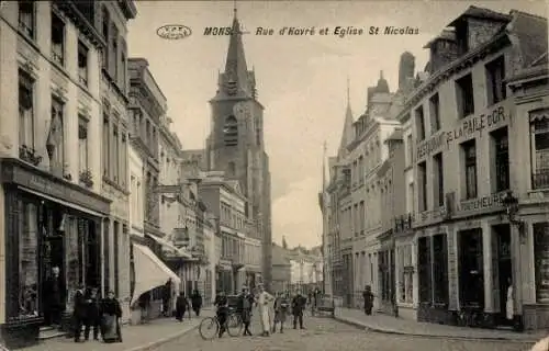 Ak Mons Wallonien Hennegau, Rue d'Havre, Kirche St. Nicolas