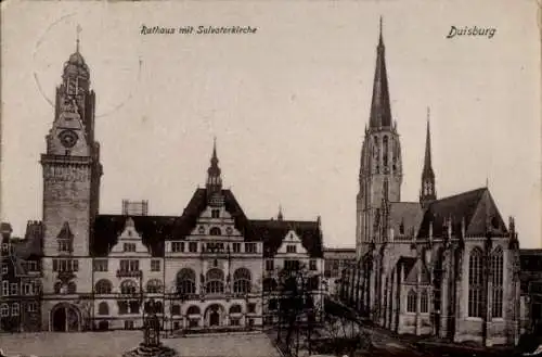 Ak Duisburg im Ruhrgebiet, Rathaus, Salvatorkirche