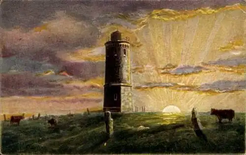 Künstler Ak Brocken Nationalpark Harz, Sonnenaufgang auf dem Brocken, Turm, Kühe