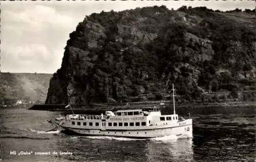 Ak Sankt Goarshausen am Rhein, Loreley, Salonboot MS Gelre, Reederei den Herder