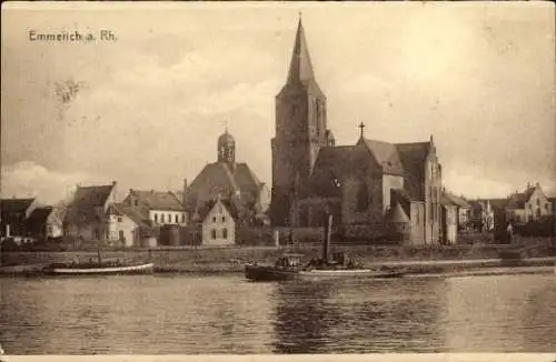 Ak Emmerich am Niederrhein, Dampfschiff, Kirche