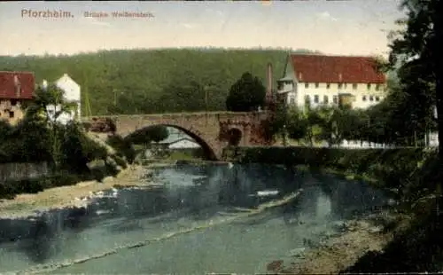 Ak Pforzheim im Schwarzwald, Brücke Weißenstein