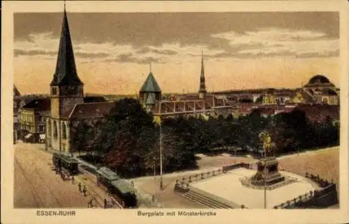Ak Essen im Ruhrgebiet, Burgplatz mit Münsterkirche