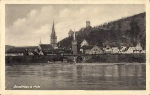 Ak Gemünden am Main Unterfranken, Brücke, Kirche, Turm