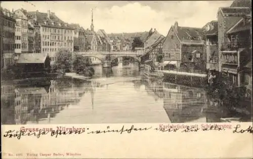 Ak Nürnberg in Mittelfranken, Karlsbrücke mit Schleißersteg