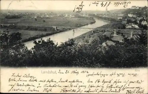 Ak Landshut in Niederbayern, Panorama, Brücke