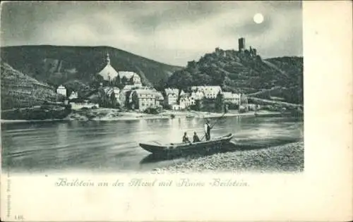 Ak Beilstein an der Mosel, Ruine Beilstein, Ruderboot