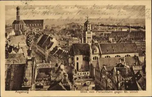 Ak Augsburg in Schwaben, Blick vom Perlachturm, St. Ulrich