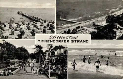 Ak Ostseebad Timmendorfer Strand, Teilansichten, Strand, Promenade, Seebrücke