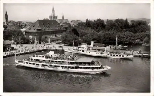 Ak Konstanz Bodensee, Hafen mit Konzil, Schiff