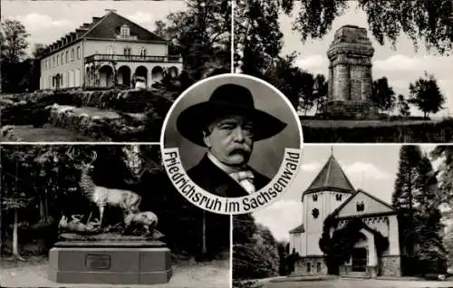 Ak Friedrichsruh Aumühle im Herzogtum Lauenburg, Bismarck, Bismarckturm, Mausoleum, Hirschgruppe
