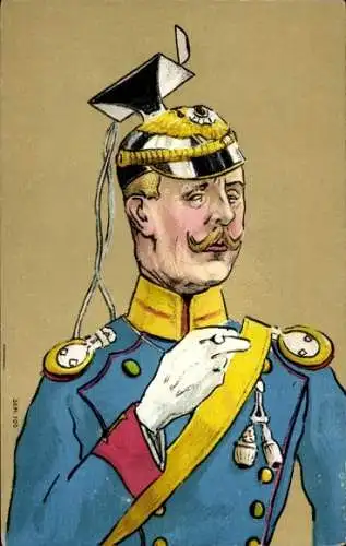 Ak Karikatur von einem deutschen Offizier mit Zigarette, Ulan
