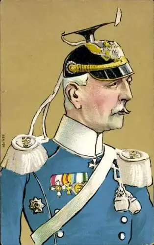 Ak Karikatur von einem deutschen Offizier, Ulan