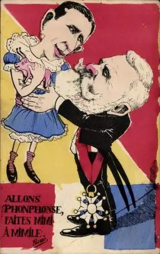 Ak Karikatur, König Alfons XIII. von Spanien, Emile Loubet