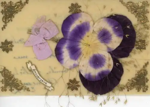 Zelluloid Ak Glückwunsch, Stoffschleife, Stoffblume