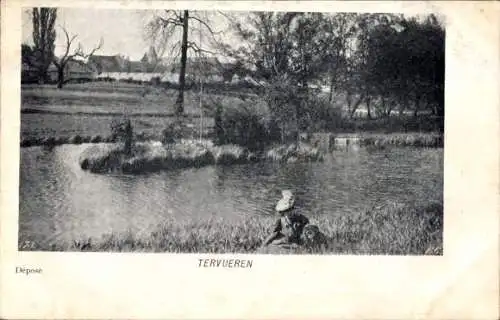 Ak Tervuren Tervueren Flämisch Brabant Flandern, Teich, Frau und Kind am Ufer