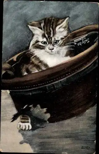 Künstler Litho Katze im Hut, Loch