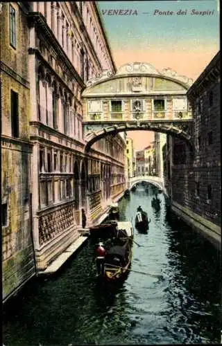 Ak Venezia Venedig Veneto, Sospiri Brücke, Gondelpartie