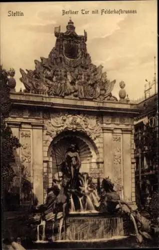 Ak Szczecin Stettin Pommern, Berliner Tor mit Felderhofbrunnen