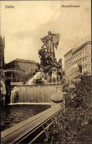 Ak Szczecin Stettin Pommern, Manzelbrunnen