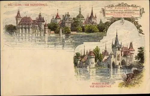 Ganzsachen Litho Budapest Ungarn, Deli Oldal, Nyugoti Oldal, Schlösser