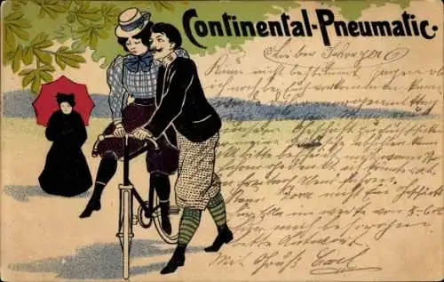 Litho Reklame, Continental-Pneumatic, Frau auf einem Fahrrad