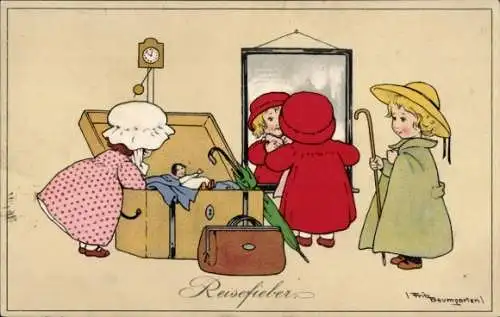 Künstler Ak Baumgarten, Fritz, Reisegepäck, Kinder, Koffer, Reisefieber