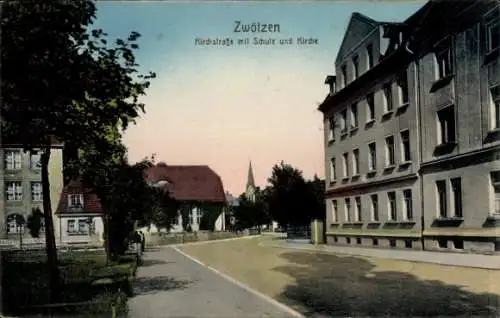 Ak Zwötzen Gera in Thüringen, Kirchstraße, Schule, Kirche