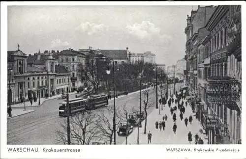 Ak Warszawa Warschau Polen, Krakauer Straße, Straßenbahn