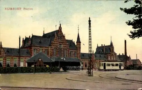 Ak Nijmegen Gelderland, Bahnhof, Straßenbahn