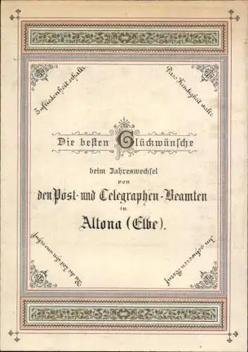 Postamt Neujahrsgrüße - von den Post- und Telegraphen-Beamten Altona (Elbe), Hamburg um 1890