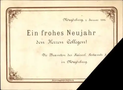 Postamt Neujahrsgrüße - Die Beamten des Kaiserlichen Postamts 3 in Magdeburg 1884