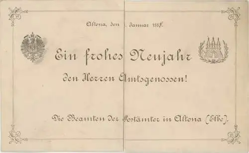 Postamt Neujahrsgrüße - von den Beamten der Postämter Altona (Elbe) Hamburg 1884