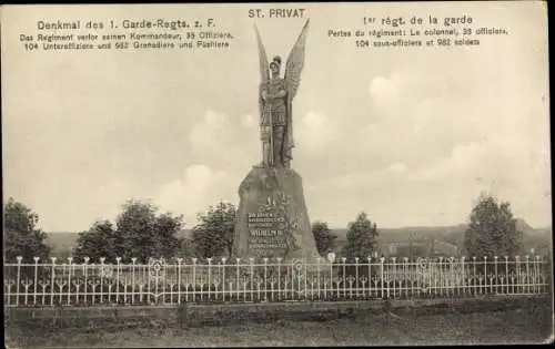 Ak Saint Privat la Montagne Sankt Privat Moselle, Denkmal de 1. Garde-Regts. z.F., Kriegsmuseum 1870