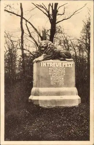 Ak Denkmal Bay. Res. Infanterieregiment Nr. 12 1. Bataillon, Löwenplastik, Westfront 1. WK