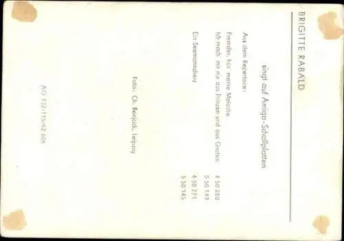 Ak Sängerin Brigitte Rabald, Portrait, Autogramm