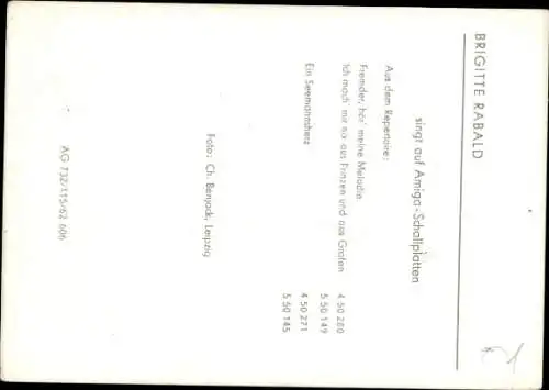 Ak Sängerin Brigitte Rabald, Portrait, Autogramm