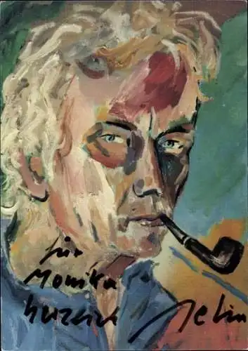 Ak Schauspieler Veit Relin, Selbstportrait in Öl auf Leinwand, Autogramm