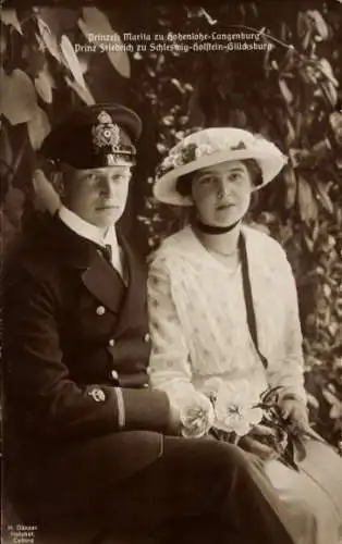 Ak Maria Hohenlohe Langenburg, Prinz Friedrich zu Schleswig Holstein Glücksburg, Portrait