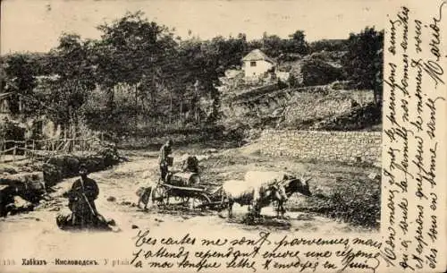 Ak Russland, Straßenpartie, Rinderkarren