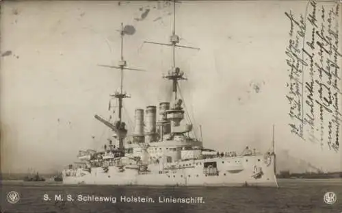 Ak Deutsches Kriegsschiff, SMS Schleswig Holstein, Linienschiff, Kaiserliche Marine