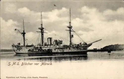 Ak Deutsches Kriegsschiff, SMS Blücher, Gedeckte Korvette vor Mürwik