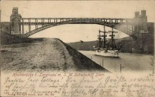 Ak Deutsches Kriegsschiff, SMS Stein, Schulschiff, Levensauer Hochbrücke